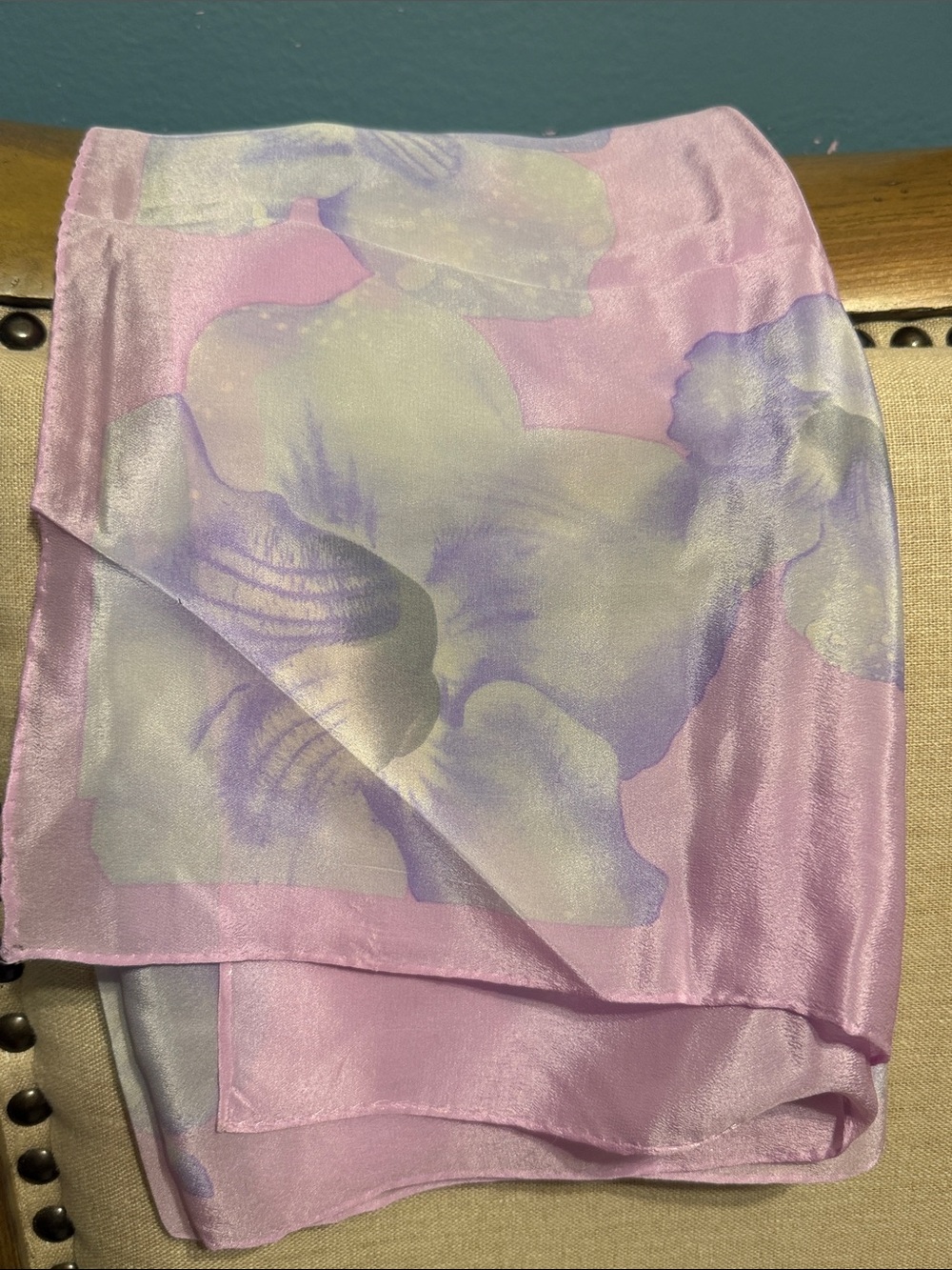Vintage Anne Klein Lilac and Cream Silk Scarf